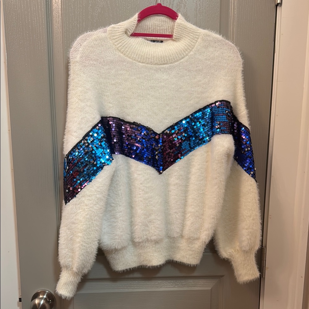 Sequin Chevron White Sweater